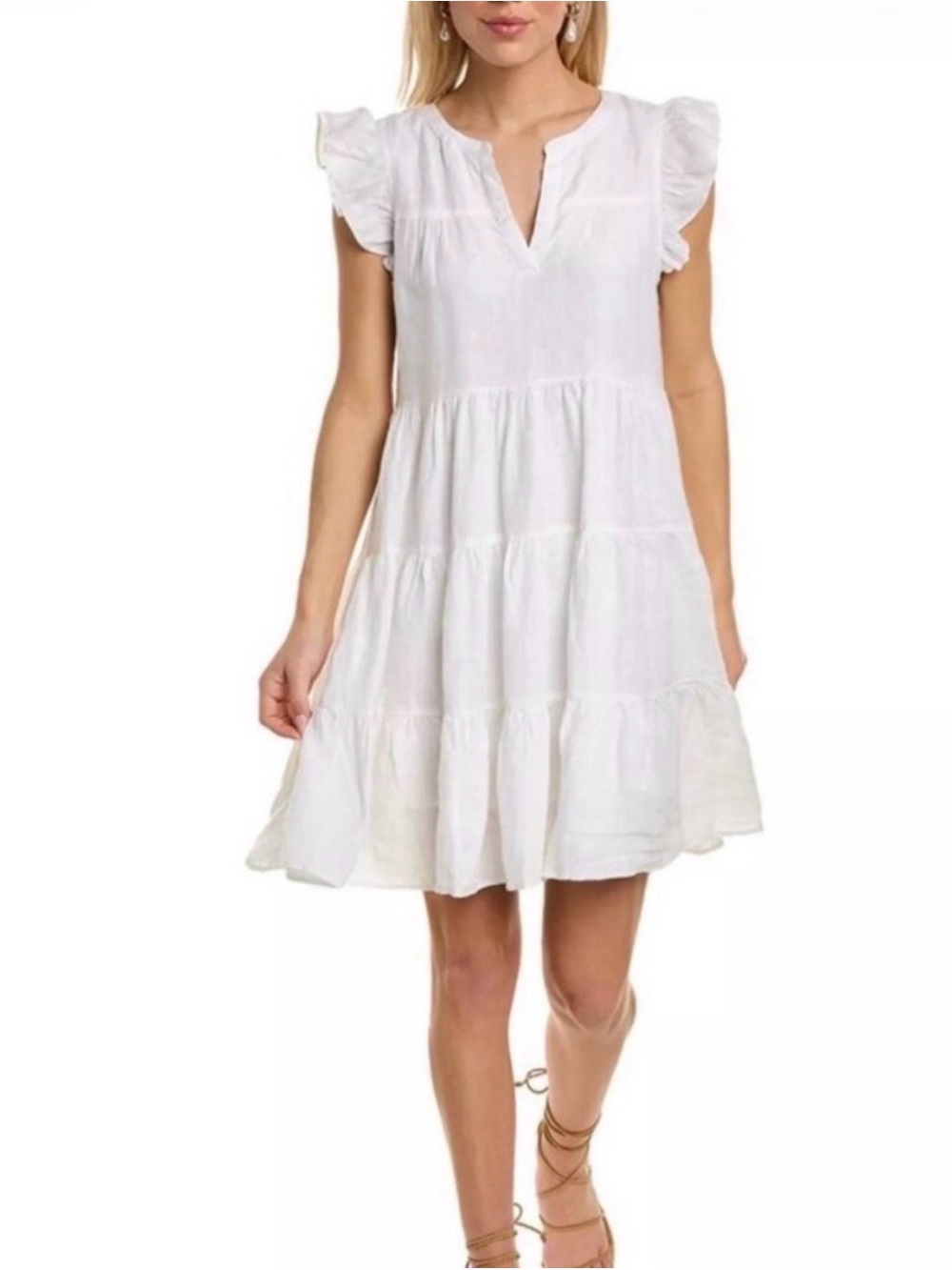 Roller Rabbit Lightweight linen White Tiered Summer Dress - size L